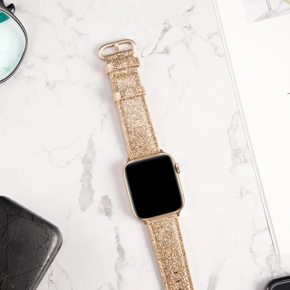 Тонкий кожаный ремешок для Apple Watch 40 мм 44 iwatch 38 42 серии 5 4 3 2 1 розовое золото