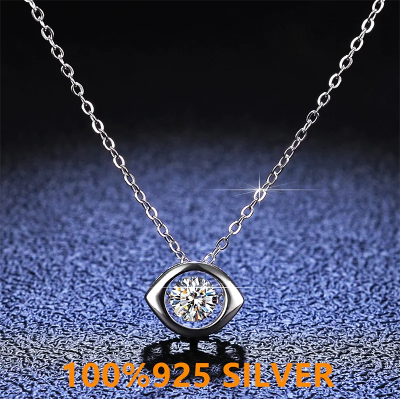 

1 Carat Genuine Silicon Carbide Pendant Necklace for women 100% 925 Sterling Silver devil's eye birthday gift
