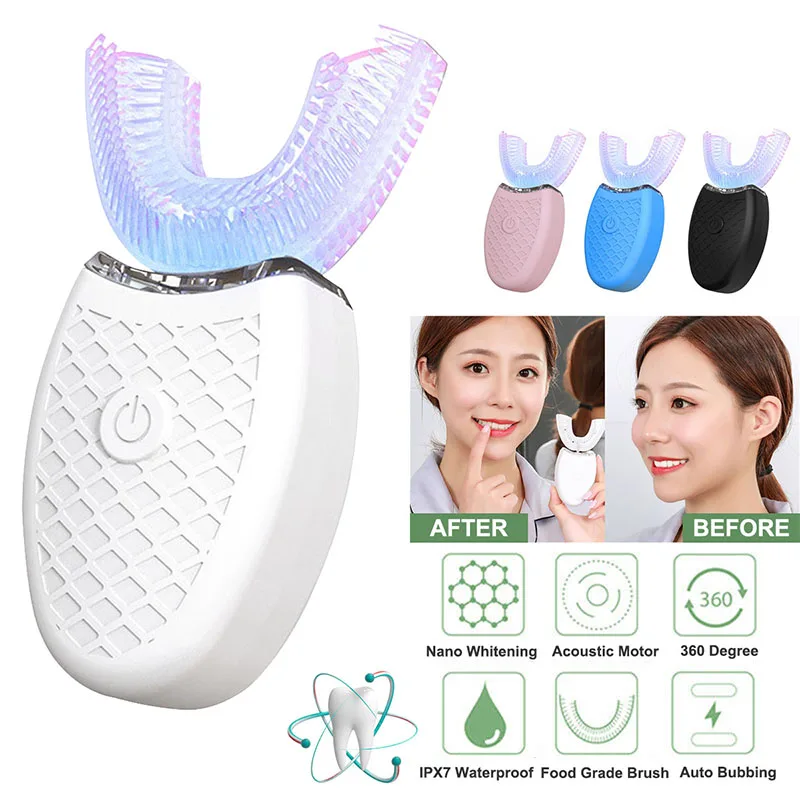 

360 Degree Automatic Sonic Electric Toothbrush Silicone Ultrasonic Electronic USB Rechargeable U Type Tooth Brush Teeth Cleaner