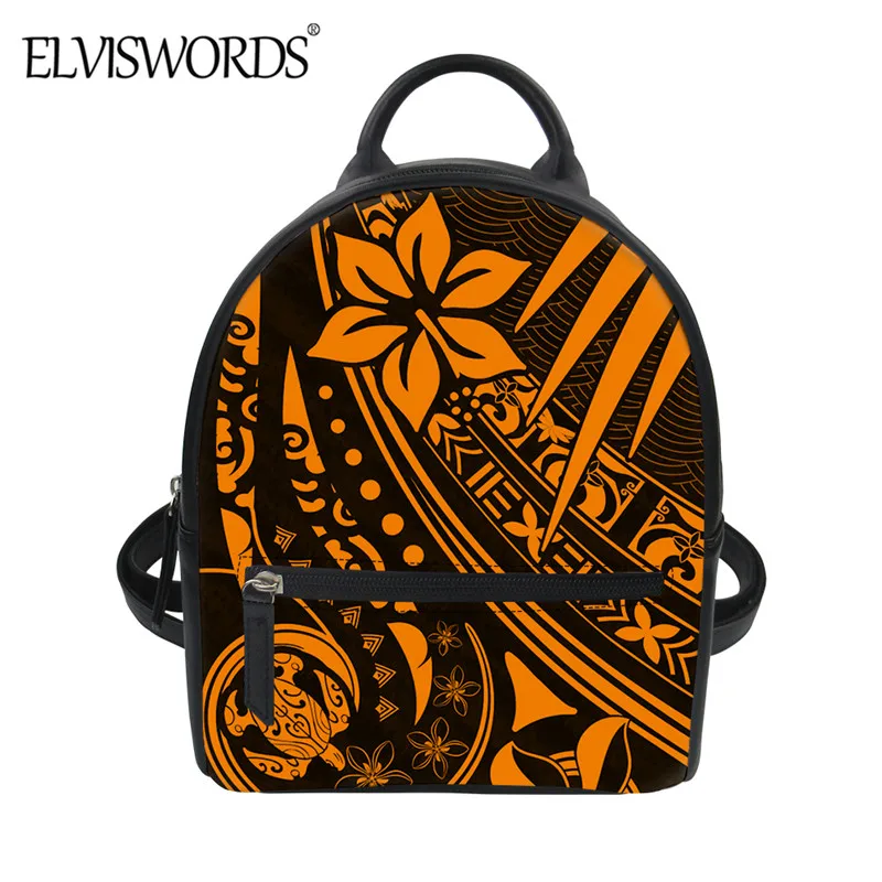 

ELVISWORDS Women Stylish Mini Backpack Polynesian Tribal Pattern Casual Shoulder Bag Teen Girls Durable PU Leather Sack