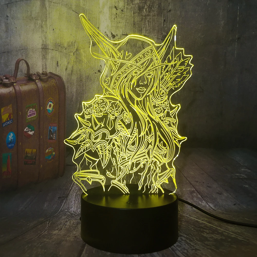 Игры World of Warcraft Сильвана в стиле Windrunner 3D Иллюзия светодиодный Ночной светильник