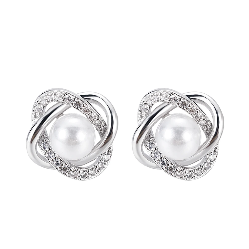 

2021 Crystal Star Pearl Ear Stud Earrings For Women Wedding Jewelry Engagement Bridal Exquisite Accessories Anniversary Gift