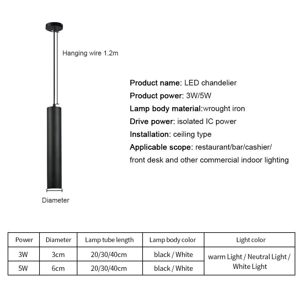 Long Tube lamp Kitchen Dining Room Shop Bar Decoration Dimmable led Pendant Lamp Pipe Light | Лампы и освещение