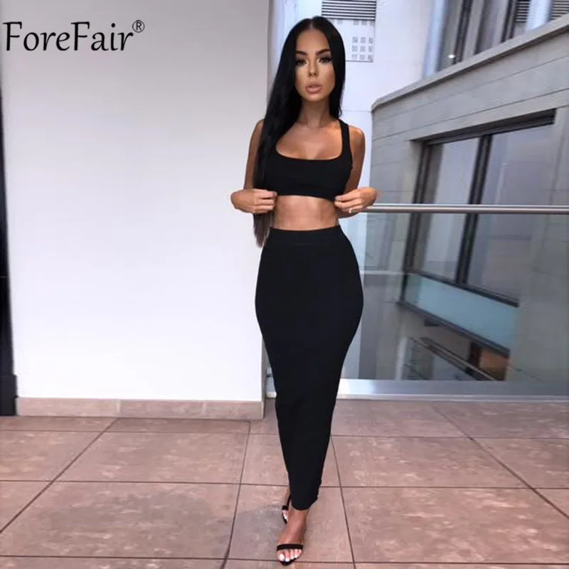 ForeFair, комплект из двух предметов, женское летнее вечернее платье на бретелях, неоновое, без рукавов, миди, сексуальное Клубное облегающее платье