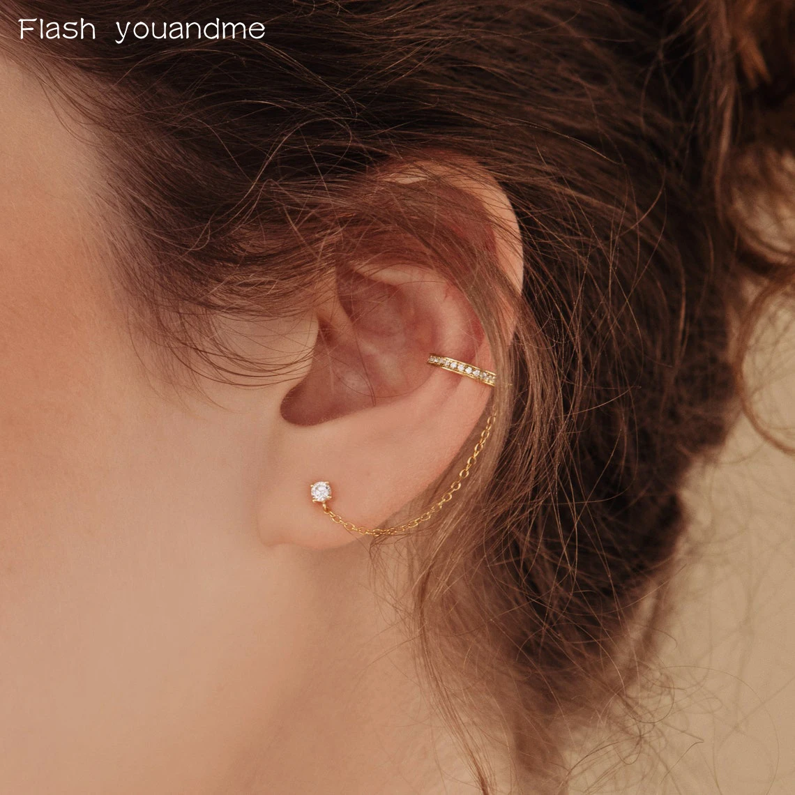 

Ear Cuff Chain Earrings Minimalist Chain Diamond Studs 925 Sterling Silver Stud Earrings For Women Fine Jewelry Party Gifts