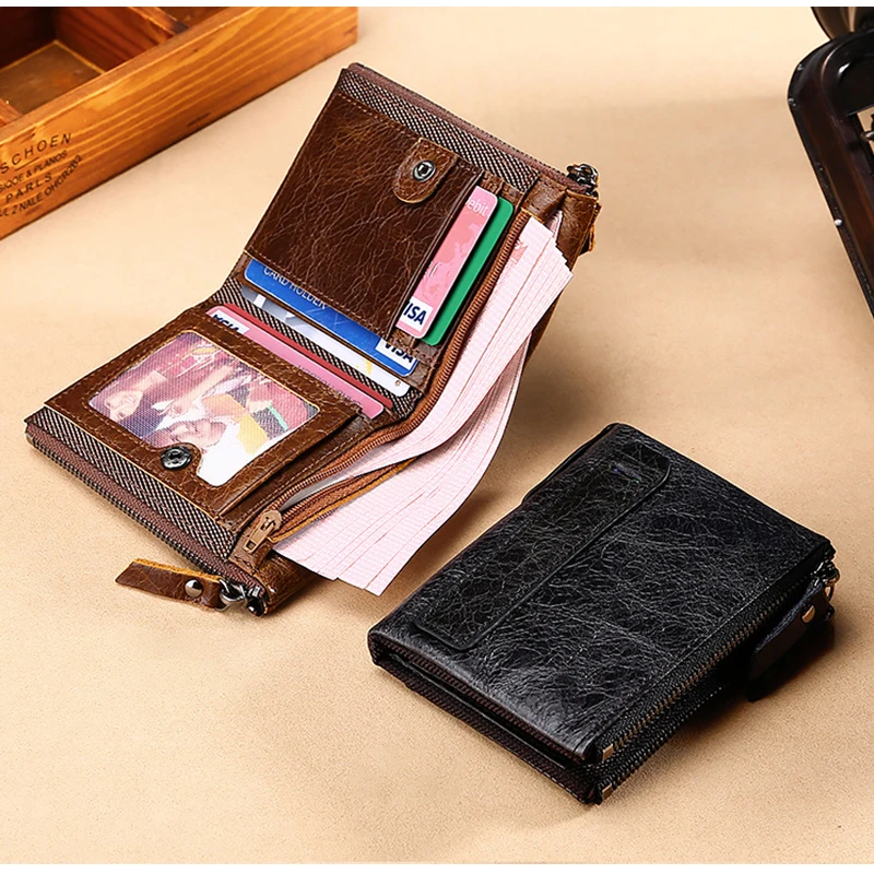 Мужские кошельки из натуральной кожи с двойной молнией мужские бумажники