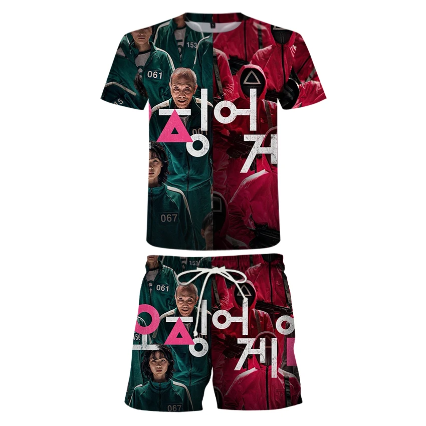 

Одежда для игры кальмар, футболка, мужская и женская одинаковая спортивная одежда с коротким рукавом, костюм из 2 предметов из полиэстера