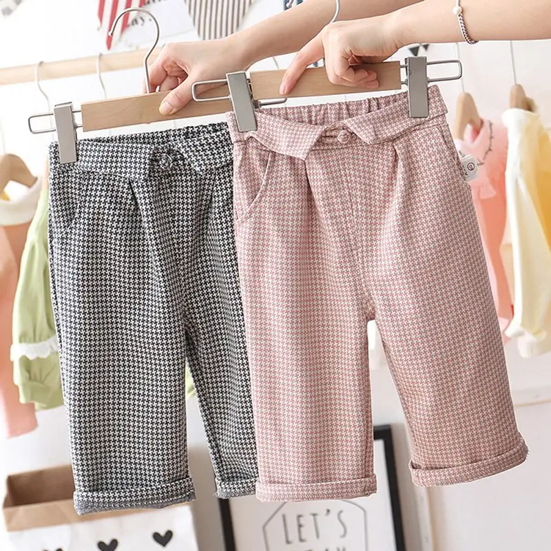 2020 г. Модные весенне-осенние детские штаны для маленьких девочек брюки в клетку