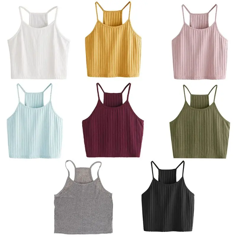 Женский базовый сексуальный укороченный топ без рукавов с ремешками на спине