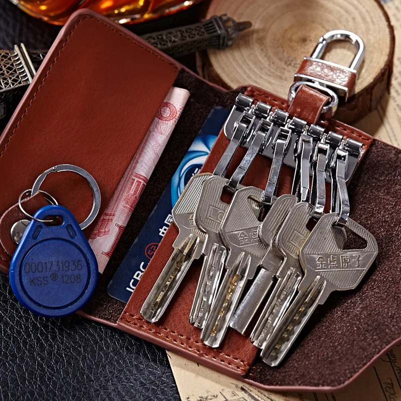 

1PC Fashion Vintage 2 Fold Genuine Leather Wallet Women's Men's Cowhide Home Car Key Wallets Multi-Functions Key Holders