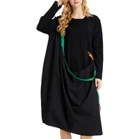 autumn 2021 new large size womens dress two contrast color loose long sleeve o neck loose clothes for female casual streetwear