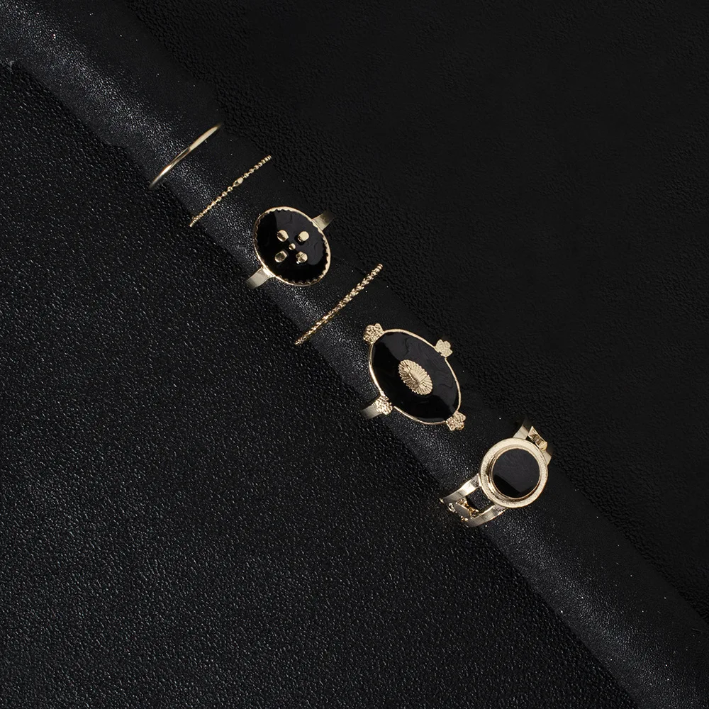 6 шт./набор женские кольца с черным кристаллом | Украшения и аксессуары