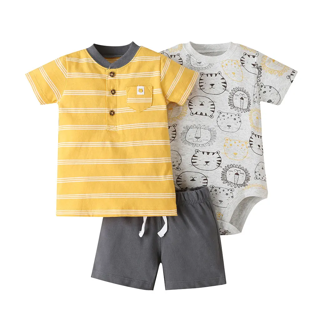 summer outfit for baby boy short sleeve T shirt tops+bodysuit+shorts newborn girl clothes set new born clothing suit 2021 | Детская