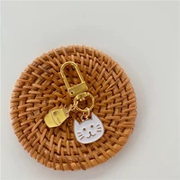 korean ins cute cat banana milk key holder student schoolbag handbag car decorative pendant kawaii key chain accessories metal