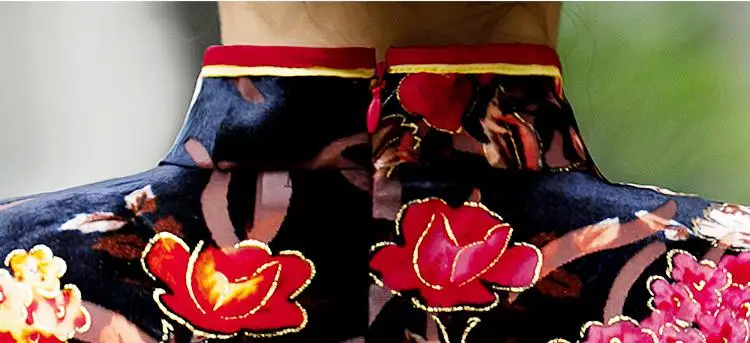 Пикантные женские велюровые Cheongsam Весна китайский стиль воротник стойка до колена платье Qipao женские тонкие Вечерние платья Vestido