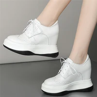 casual shoes women genuine leather wedges high heel pumps shoes female fashion sneakers lace up chunky platform oxfords shoes