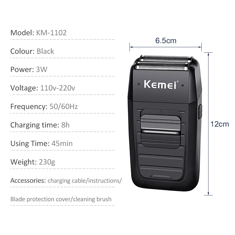 Kemei KM-1102 аккумуляторная электробритва для Для мужчин двойной лезвия машинка