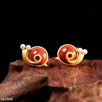 kjjeaxcmy boutique jewelry s925 sterling silver gold plated southern agate red small snail earrings new female models