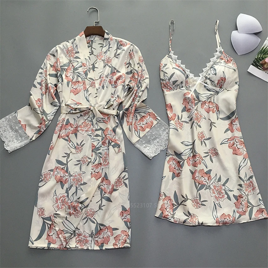 Женское пижамное платье с цветочным принтом и кружевом новая пикантная шелковая