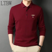 ltbw new men long sleeve polo shirt classic all match casual business work button small bee embroidery men long sleeved