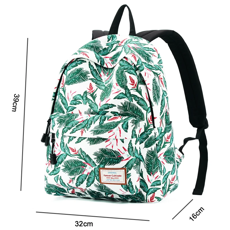 Женский рюкзак с принтом зеленого листа Большая вместительная сумка на плечо