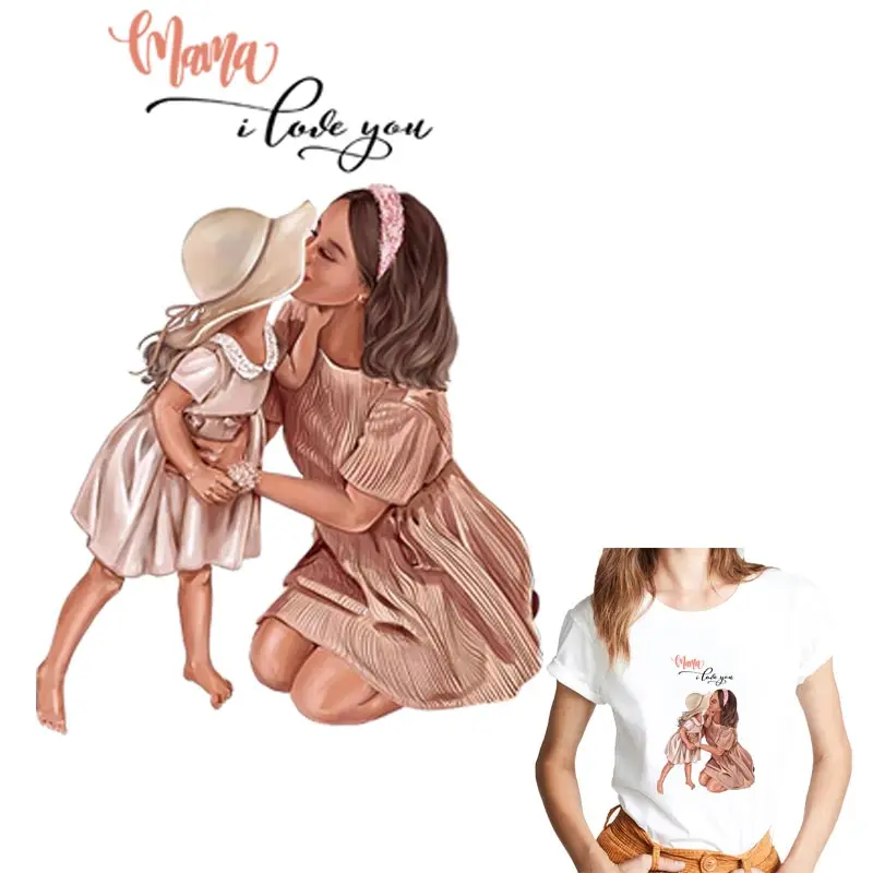 

Mom&Baby Iron On Transfer For Clothing DIY Washable Thermal Sticker On T-shirt Lovely Design On Parent-child Clothes Patches Top