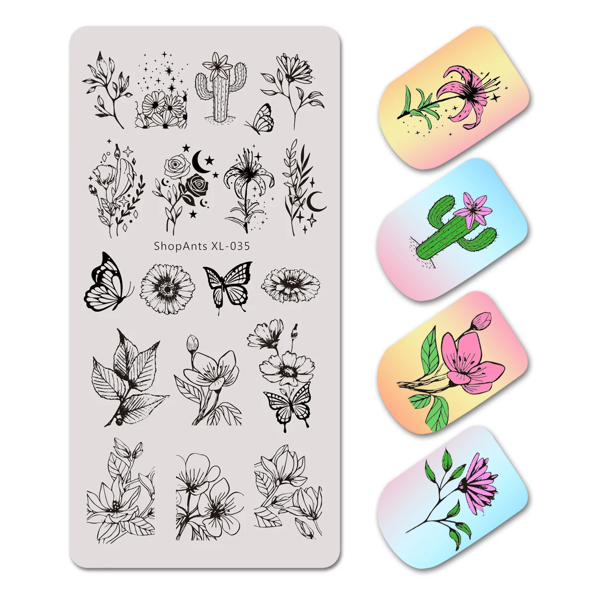 

SHOPANTS 6*12cm Cactus Butterfly Image Nail Art Stamping Plates Flower Leaf Lace Printing Stencil Floral Design Stamp Template