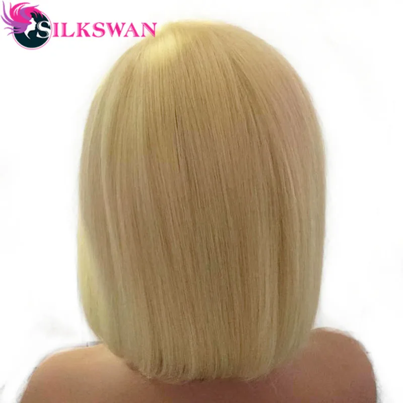 Silkswan волосы 13*4 бразильские человеческие волосы remy#613 блонд парик фронта шнурка предварительно сорванный боб парик с взрыва и поддельные головы боб парики 130