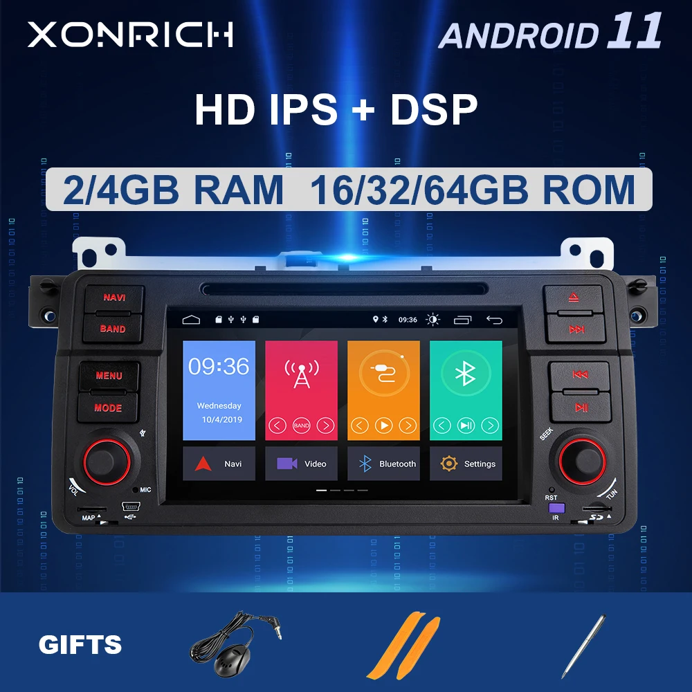 8 Core AutoRadio 1 Din Android 11 Car Multimedia For BMW E46 M3 318/320/325/330/335 Rover 75Coupe NavigationGPS Stereo4+64GB DSP
