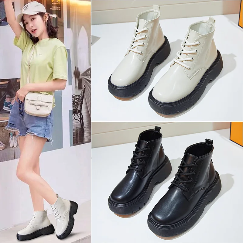 Jual Sepatu Bot INS Martin Kualitas Tinggi 2021 Sepatu Jalan Kaki Datar Berenda Bawah Tebal Rajutan Bersirkulasi Wanita