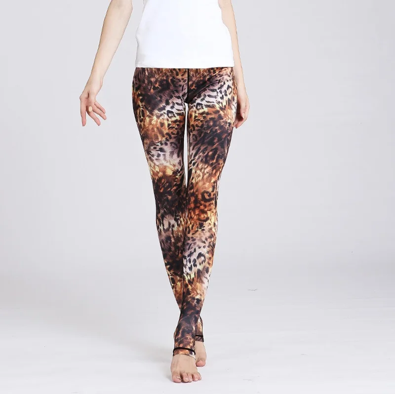 Brown Leopard Женские штаны для занятий фитнесом и йогой, обтягивающие спортивные Леггинсы с высокой талией, эластичные длинные колготки с романтическим принтом для бега, контроль живота - Цвет: Brown Leopard