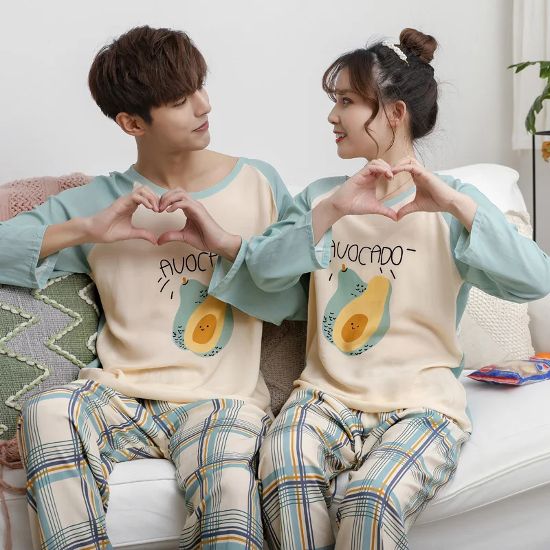 

Пара район пижамы на весну и осень размера плюс Мужская Bourette Pyjamas костюм, футболки с длинным рукавом, тонкая женская обувь для учащихся; Дома...