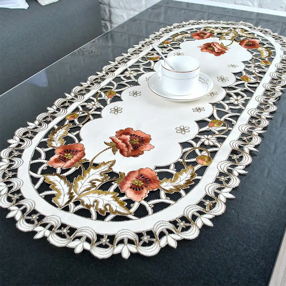 

NEW 40*85cm Vintage Embroidered Fabric Oval Tablecloth For Wedding Party Event Banquet Home Decoration Supply Table Cover