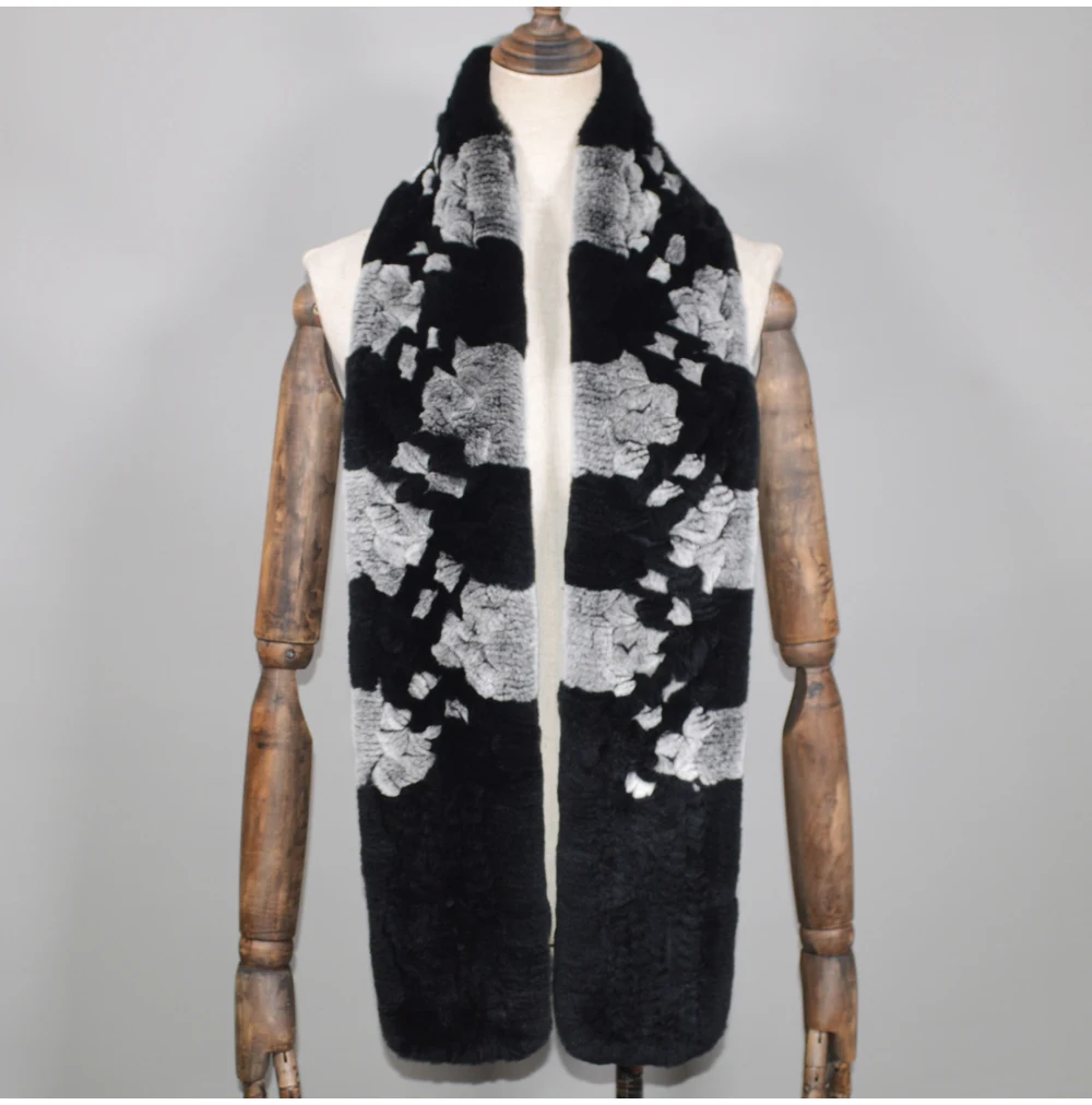 Winter Long Style Women Real Rex Rabbit Fur Scarf Rex Rabbit Fur Warm Soft Ring Scarfs High Quality Knit Rabbit Fur Scarves