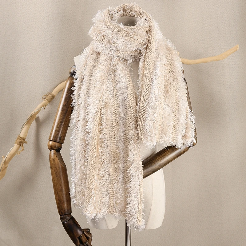 

Korean Women Scarf Elegant White Thick Winter Lady Long Wrap Scarf 82*166cm