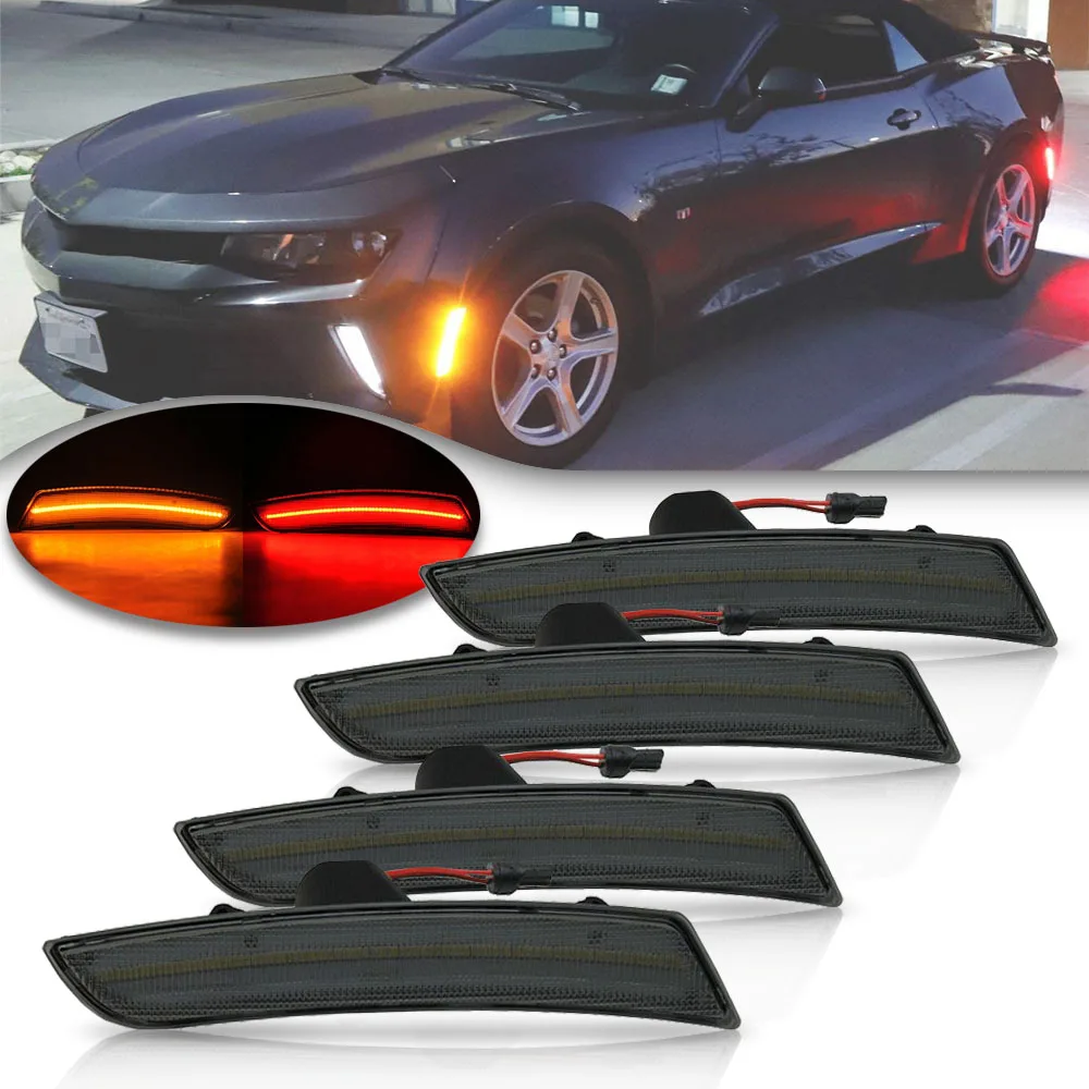 Smoked Lens Amber/Red Front Rear LED Side Marker Lamps For 2016 2017 2018 2019 Chevrolet Camaro Chevy LED Turn Singal Lights Kit