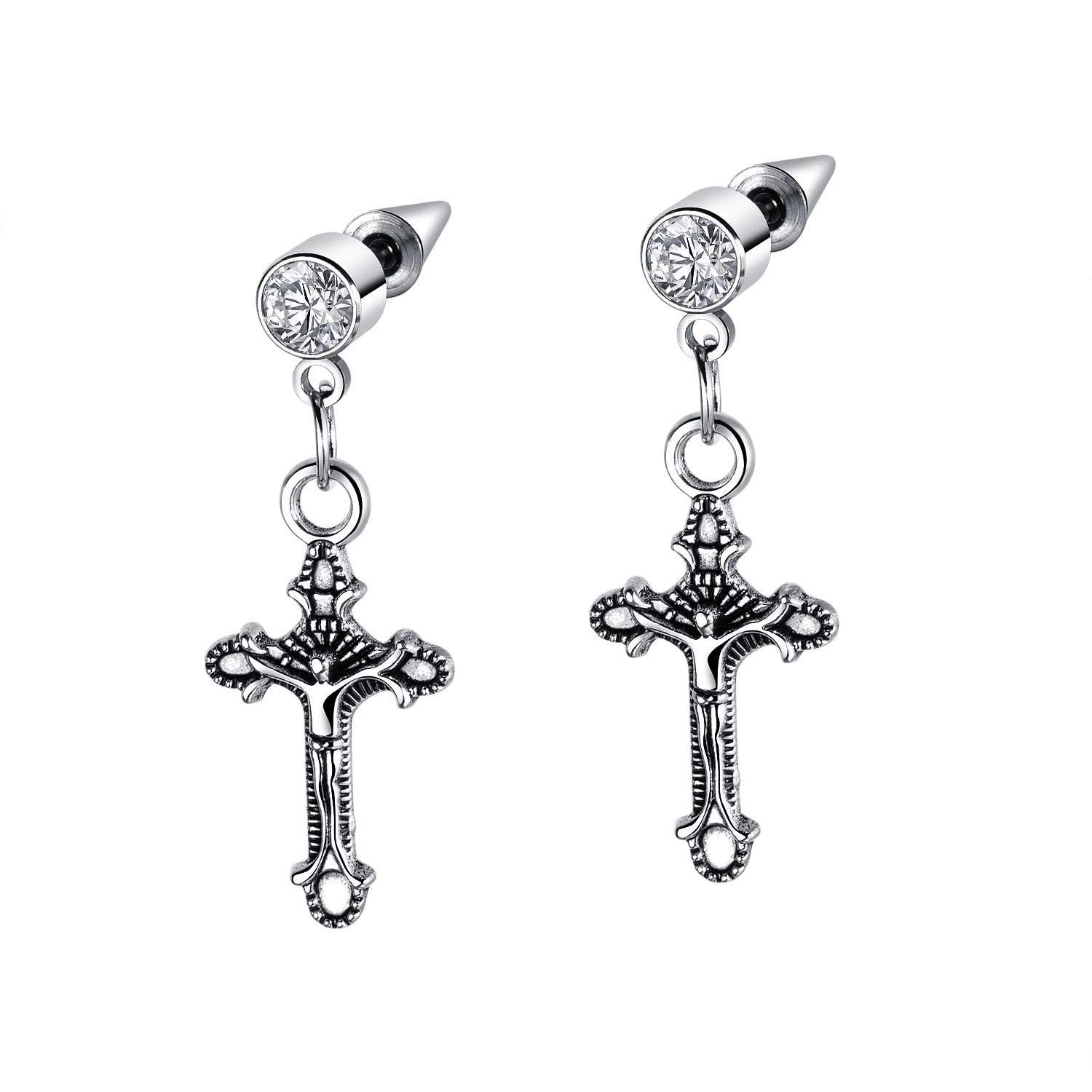 

YW GAIRU Titanium Steel Cross Earrings Retro Men's Earrings Trendy Men Exaggerated Stainless Steel Cross Earrings