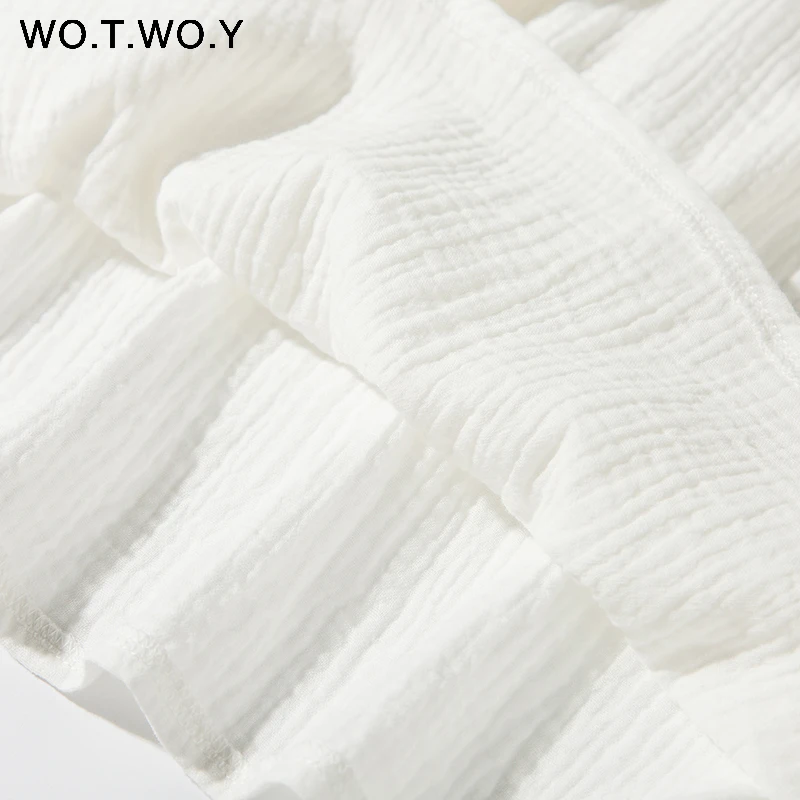 Женское платье рубашка с оборками WOTWOY белое повседневное хлопковое мини
