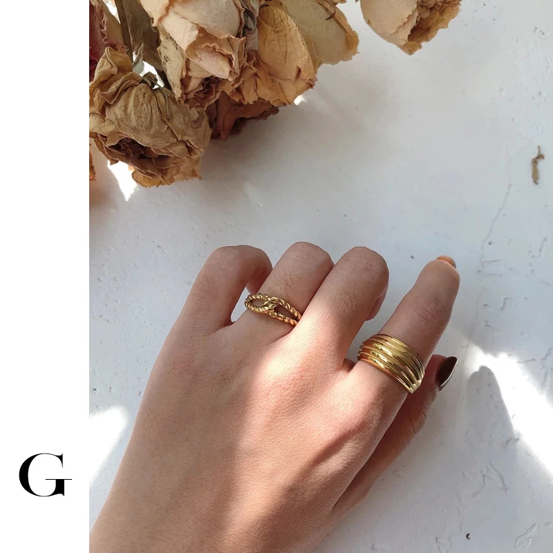 

GHIDBK Handmade Hollow Twisted Titanium Steel Rings Women Cool Minimalist Knotted Rings Street Style Ring Trend Designed Jewelry