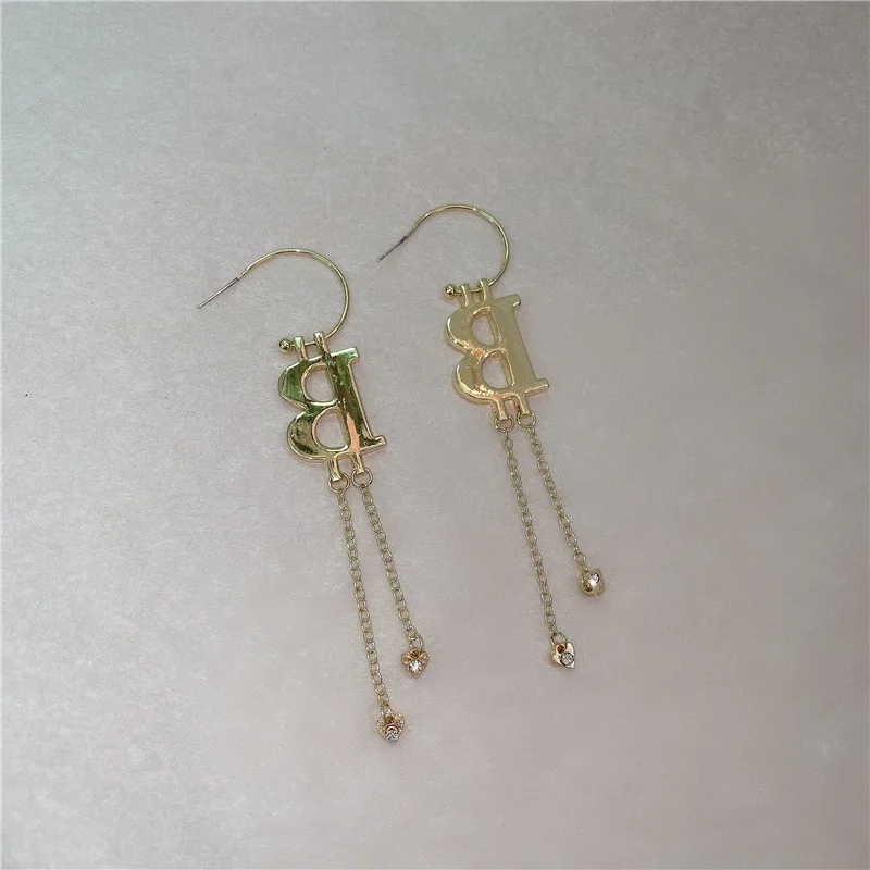 Холодный ветер журнал Письмо B серьги высокий холодный Длинная кисточка кулон