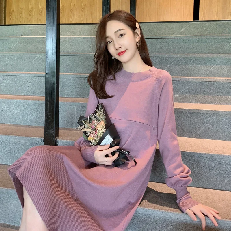 Autumn Winter Nursing Knitted Dresses Maternity Clothes For Pregnant Women Feeding Pregnancy Dress Breastfeeding Clothing | Мать и