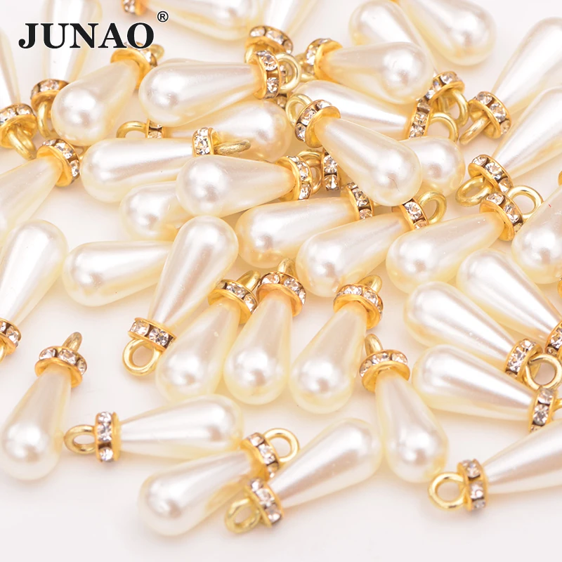 

JUNAO 20pcs 8*15mm Sewing White Pearl Beads Teardrop Pearl Applique Decoration Bracelet Pendant Beads for Clothes Jewelry Making