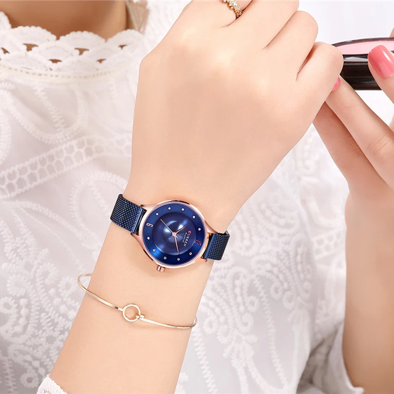 

CURREN Gold Women's Watch Slim Quartz Steel Mesh Strap Wristwatch Beautiful Rhinestone Dial Ladies Watches With 30M Waterproof
