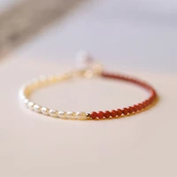 minar retro red color nature stone charm bracelets for women female baroque freshwater pearl gold beaded bracelet pendientes