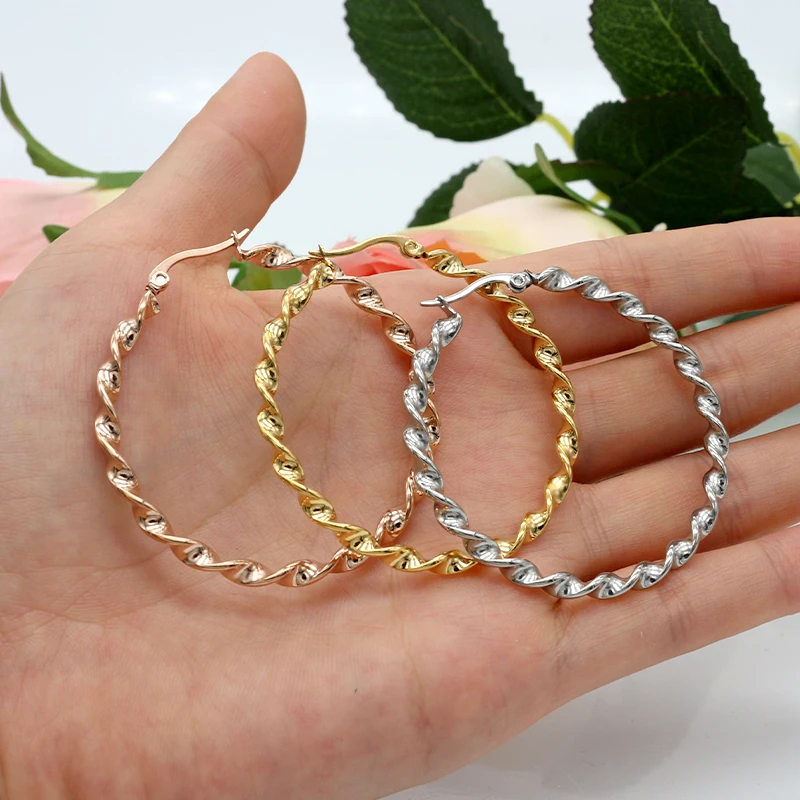 KLDY трендовые золотые крученые большие серьги из нержавеющей стали оптом