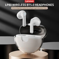 lenovo lp80 wireless bt5 0 headphones semi in ear sports earbuds with moving coil composite diaphragm aac audio decoding white