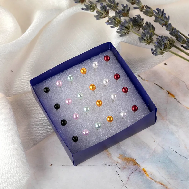 Серьги-гвоздики с жемчугом для женщин и девушек комплект из 12 партий/уп ярких