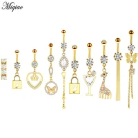 miqiao 1 set piercing jewelry 5 piece set stainless steel belly button nail rabbit key lock belly button ring