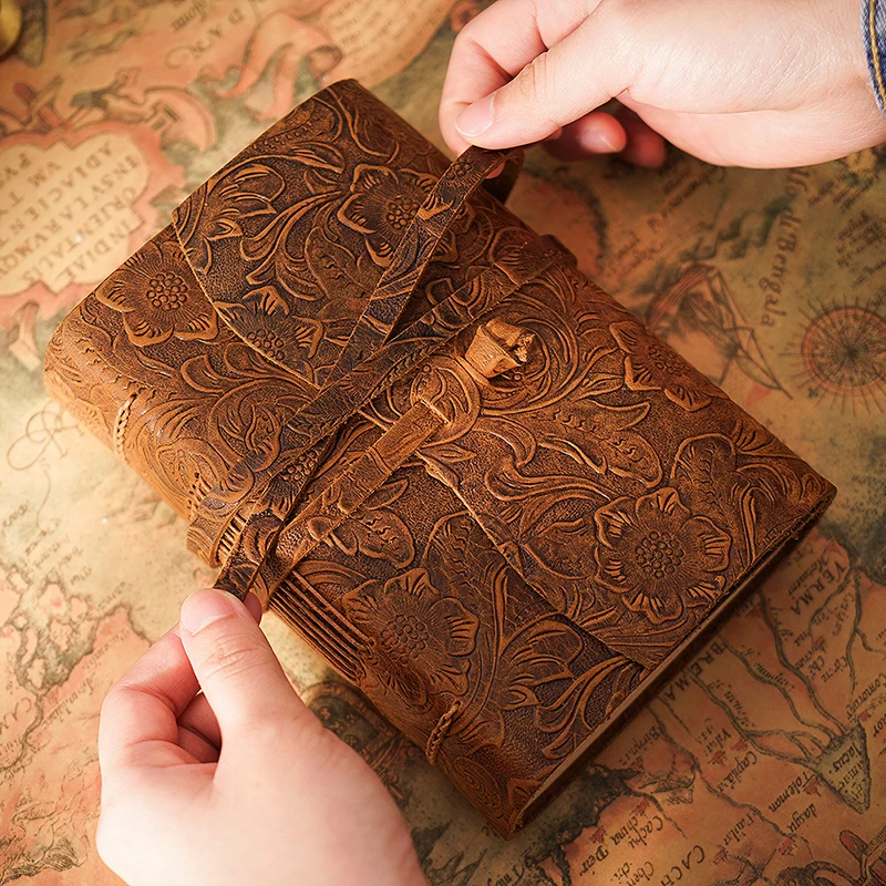 Retro Genuine Leather Notebook Diary Notepad Vintage Thick Sketchbook Creative Stationery Gift Traveler Journal 400 Page | Канцтовары