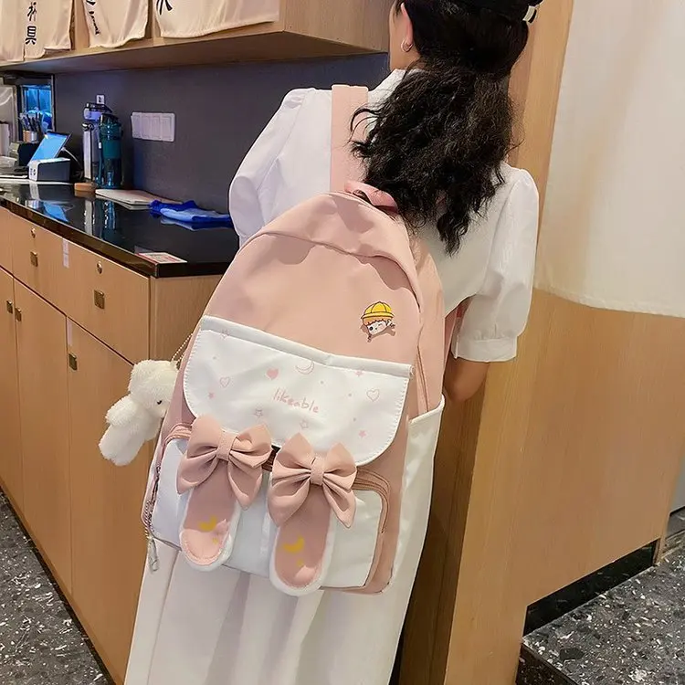 

Japanese Style High School Student Backpack Women Kawaii Bows Bunny Ears Backpacks School Bags For Teenage Girls Mochilas Bag
